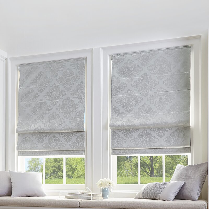 Gray Scroll Roman Shades. Custom Size Window Blinds for Living, Bedroom, Dining, Office, Nursery, outlet Playroom & Kitchen. Blackout Option.